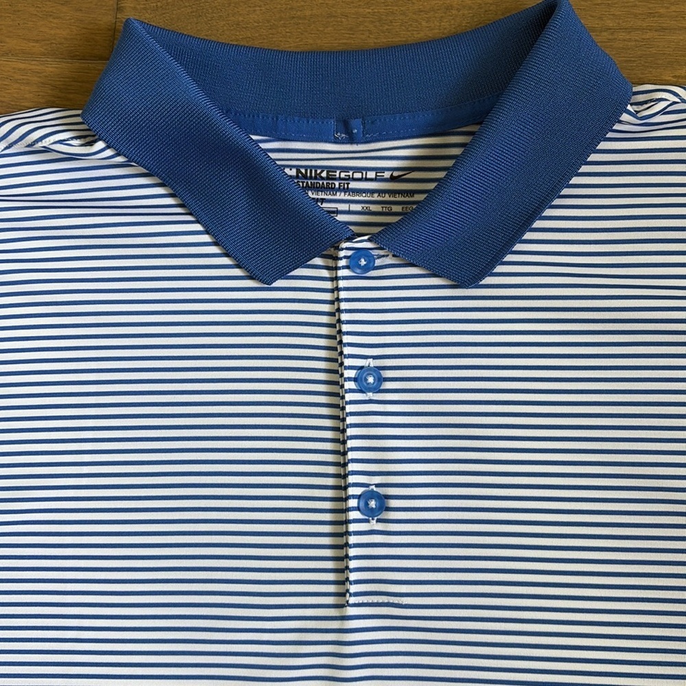 NWOT Nike Dri-Fit Golf Polo Standard Fit Blue White Stripes Men’s XXL